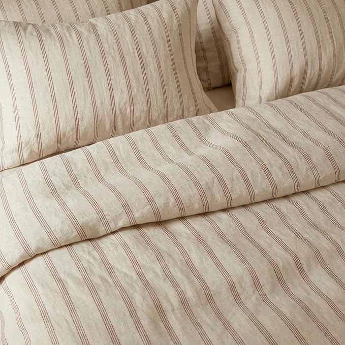 mixinni Striped Duvet Cover Set Twin XL, 3 Piece Cotton Linen Blend Bedding Set - Image 4