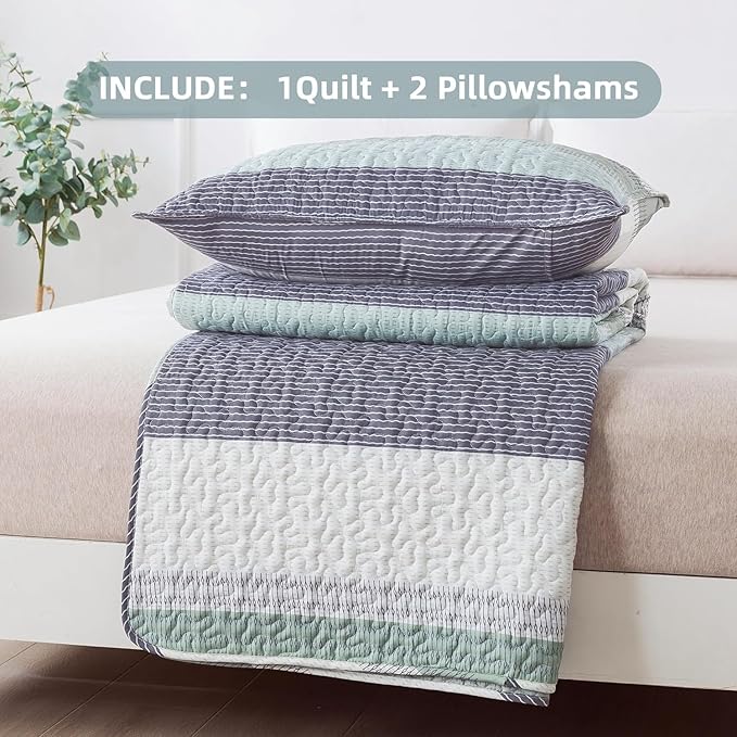 Andency Oversized King Quilt Bedding Set, 120x98Inch Sage Green Stripe - Image 7