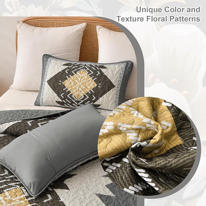 Dintszyayue Boho Quilt Set King Size, 3 Pieces Texture Southwestern Gray - Image 7