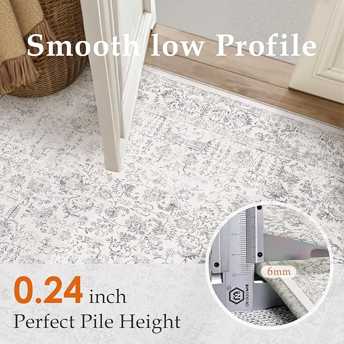 Gray Runner Rug 3x14 Hallway Machine Washable Kitchen Vintage Distressed Non - Image 3