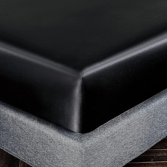 Homiest Black Satin Fitted Sheet King Size, Deep Pocket, Luxury & Ultra Soft - Image 3