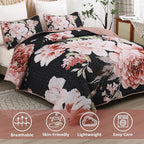 WONGS BEDDING Black Quilt Set King, Elegant Botanical Printed Bedspreads 3 - Image 3