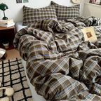 PinkMemory Brown Blue Gingham Buffalo Plaid Duvet Cover Queen 100% Washed - Image 3