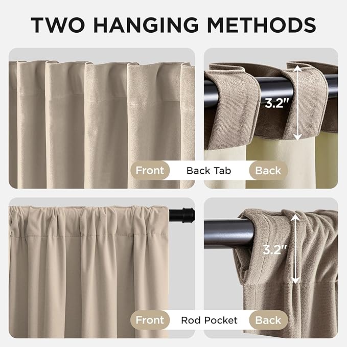 Joydeco Beige 100% Blackout Curtains 90 Inch 2 Panels, Luxury Thermal Beige - Image 3