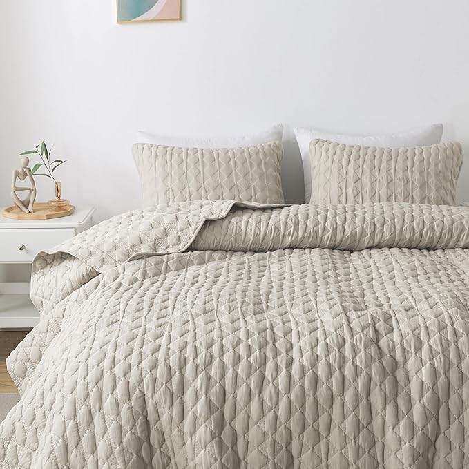 WDCOZY Light Beige Quilt King Size Bedding Set - Image 3