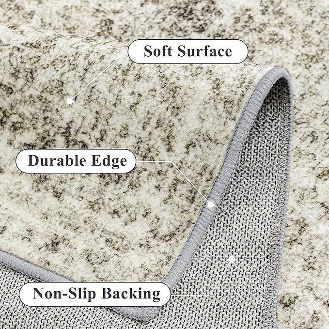 5x7 Area Rug Washable Vintage Neutral Living Room Carpet Large Indoor Non Slip - Image 6