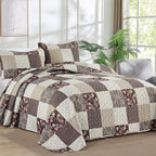 Xruibed Floral Plaid Patchwork Fall Quilt Set Queen Size 3 Pieces Taupe Beige - Image 2
