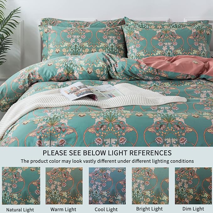 FADFAY Duvet Cover Set Button Closure Floral Bedding King/Cal King 100% Cotton - Image 5