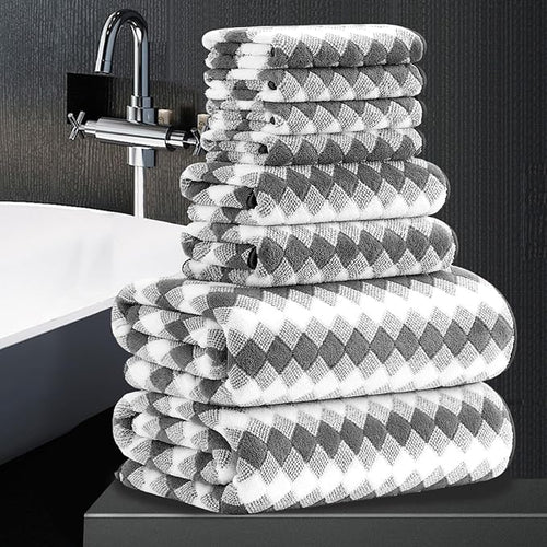 8 Piece Bathroom Towel Set Dark Grey|2 Oversized Large Bath Towels Sheet by MAGGEA