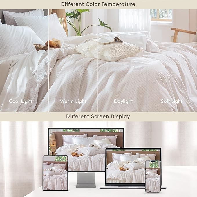 MooMee Striped Duvet Cover Set 100% Washed Cotton Linen Like Textured - Image 7