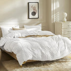 JELLYMONI Bright White Duvet Cover Full Size, Soft Breathable Seersucker Duvet - Image 3