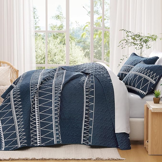 Andency Navy Quilts Queen Size, 3 Pieces Queen Quilt Bedding Set Boho - Image 7
