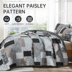 Xruibed Grey Quilt Set Queen Size 3 Pieces Plaid Floral Boho Bedspread Coverlet - Image 3