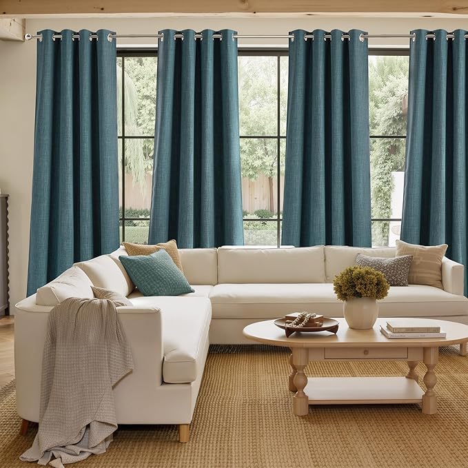 NICETOWN Faux Linen Greyish Green Blackout Curtains 84 inches Long - Image 4