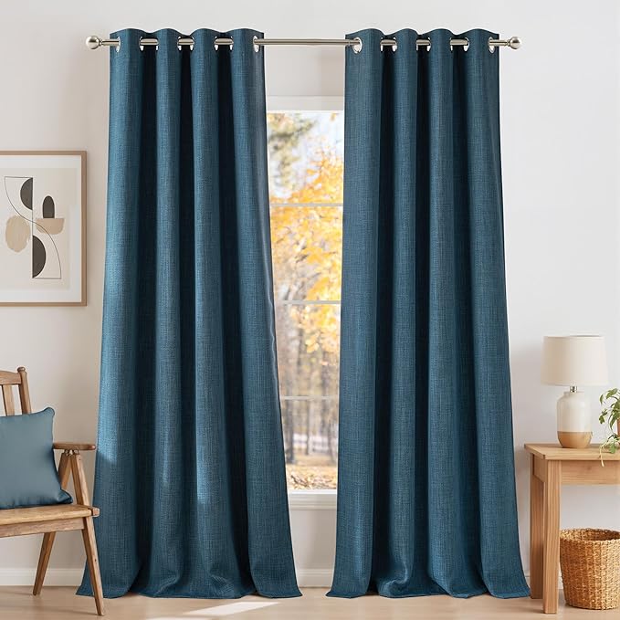 NICETOWN Faux Linen Stone Blue Blackout Curtains 84 inches Long by NICETOWN