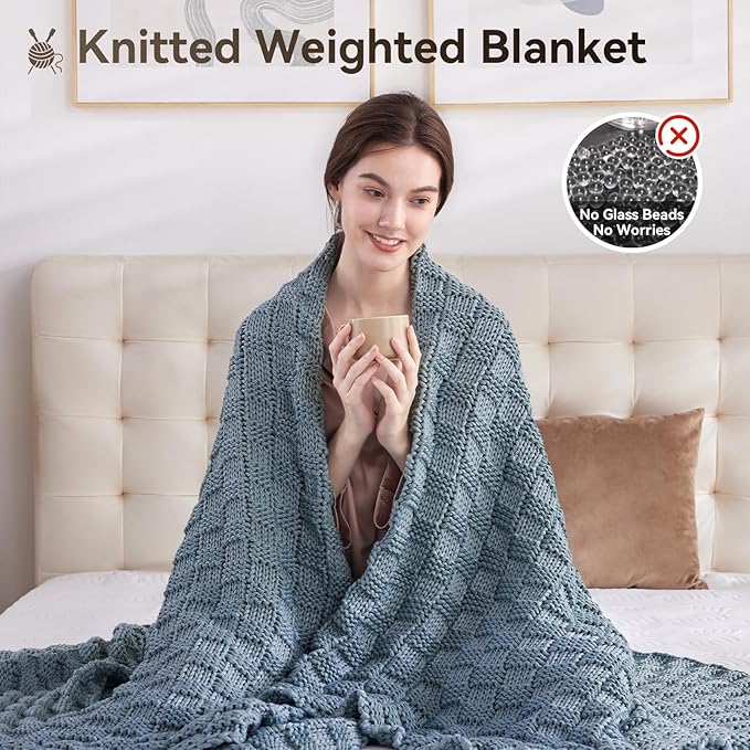Knitted Weighted Blanket Kids, No Beads Heavy Blanket 36” x 48'' 5lbs, - Image 5