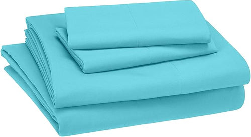 Amazon Basics Kid's Breathable Soft Microfiber 4-Piece Sheet Set, Bright Aqua - Image 2