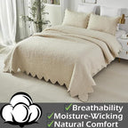 Brandream Queen Size Quilt Set Cotton Beige Quilts Luxury Farmhouse Bedding Set - Image 3