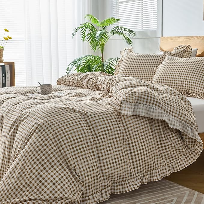 Gingham Duvet Cover Full Size, 3 Pieces Soft Breathable Microfiber Plaid - Image 7
