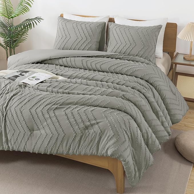 Andency Medium Grey Comforter Set King Size, Boho Soft Warm Tufted Bedding - Image 3