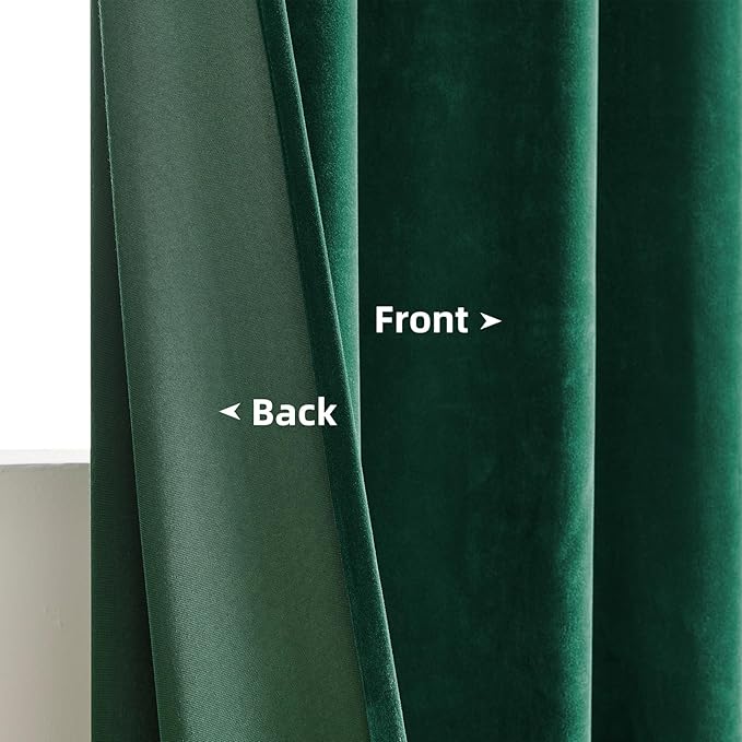 Joydeco Green Velvet Curtains 102 inch Length 2 Panels, Luxury Blackout Rod - Image 4