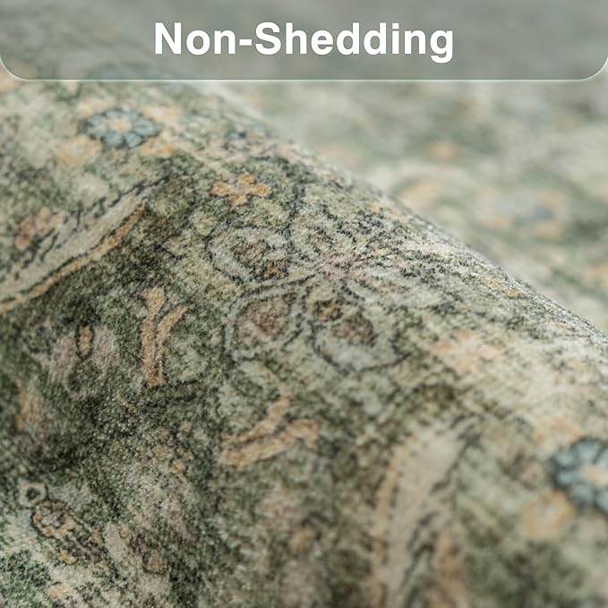FMFUNCTEX 2x6 Runner Rug Green Vintage Neutral Washable Distressed Non Slip Low - Image 9