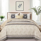 DJY Beige Quilt Set Queen Size Striped Bedspread Coverlet Set 3 Pieces Boho - Image 2