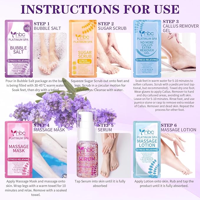 Pedicure Kit Foot Soak Set: Bubble Salt, Sugar Scrub, Massage Mask, Massage - Image 6
