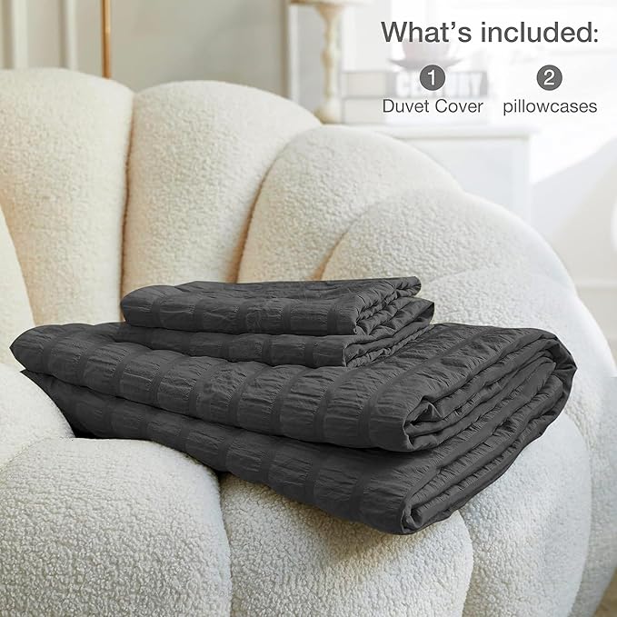 JELLYMONI Charcoal Grey Duvet Cover Twin Size, Soft Breathable Seersucker Duvet - Image 6