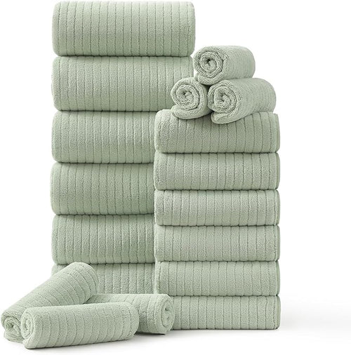 18 Piece Family Bath Towel Set Include 6 Bath Towels, 6 Hand Towels and 6 by Hailea
