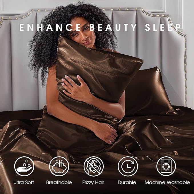 FreshCulture Satin Sheets Queen Size Bed Set- 4 Piece Luxury Soft Silky Queen - Image 7