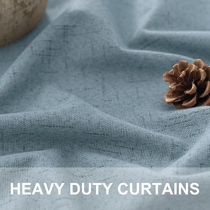 Dusty Blue Blackout Curtains for Nursery 54 Inch Length 2 Panel Chic Linen Look - Image 2