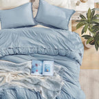 Andency Grayish Blue Comforter Set California King, 3 Pieces Boho Tassel - Image 4