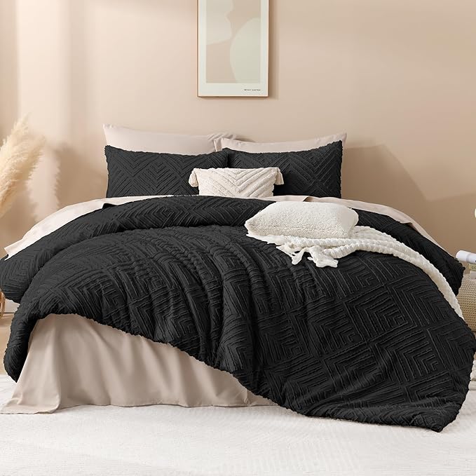 Andency Oversized King Comforter Set 120''x98'', 3 Pieces Black Soft Boho - Image 2