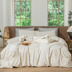 MooMee Striped Duvet Cover Set 100% Washed Cotton Linen Like Textured by MOOMEE