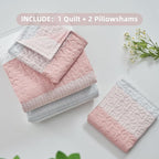 Andency Pink Quilt Cal King, 3 Pieces Patchwork Striped Bedspread Coverlet Set - Image 7