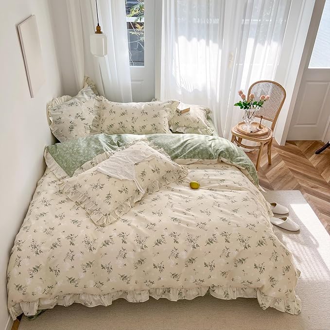 mixinni Reversible Sage Green Floral Duvet Cover Set King Size - Image 3