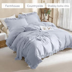 QSH Ruffle Duvet Cover Queen Size Washed Cotton - Image 2