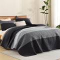 Litanika Twin Quilt Set Black, 68x86 Stripe Bedspread Coverlet 2 Pieces by Litanika