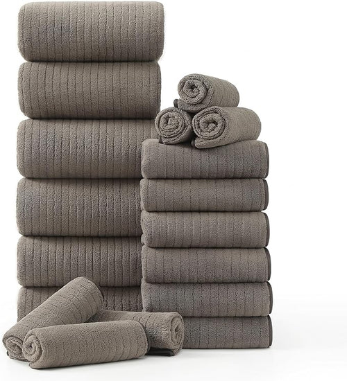 18 Piece Family Bath Towel Set Include 6 Bath Towels, 6 Hand Towels and 6 by Hailea