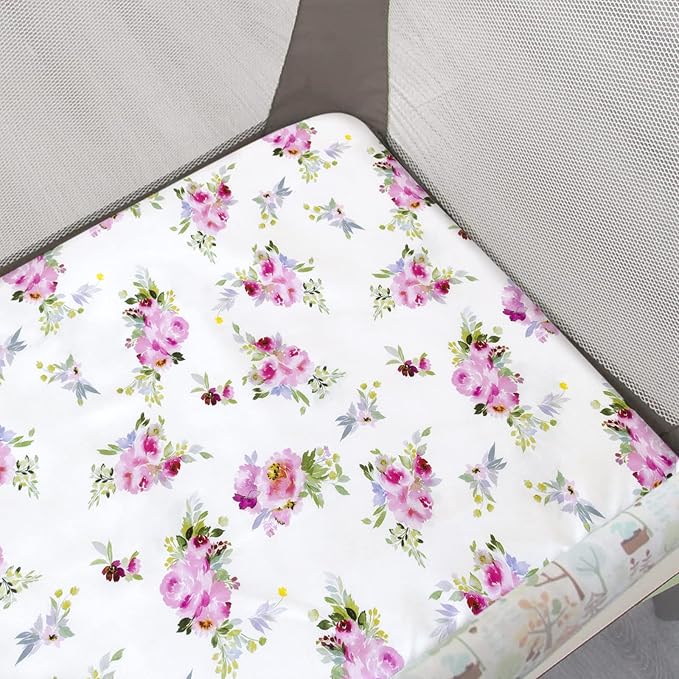 Pack and Play Sheets Girl, 2 Pack Mini Crib Sheets, Stretchy Playard Fitted - Image 2