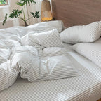MooMee Striped Duvet Cover Set 100% Washed Cotton Linen Like Textured - Image 9