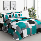 Tyrot 3 Piece Teal/Turquoise Quilt Set California King Size Black Grey - Image 2