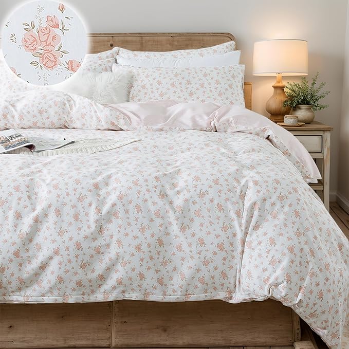 FADFAY Floral Duvet Cover Set Twin XL 100% Cotton College Bedding Pink Flower by CottonWorldSweetDream