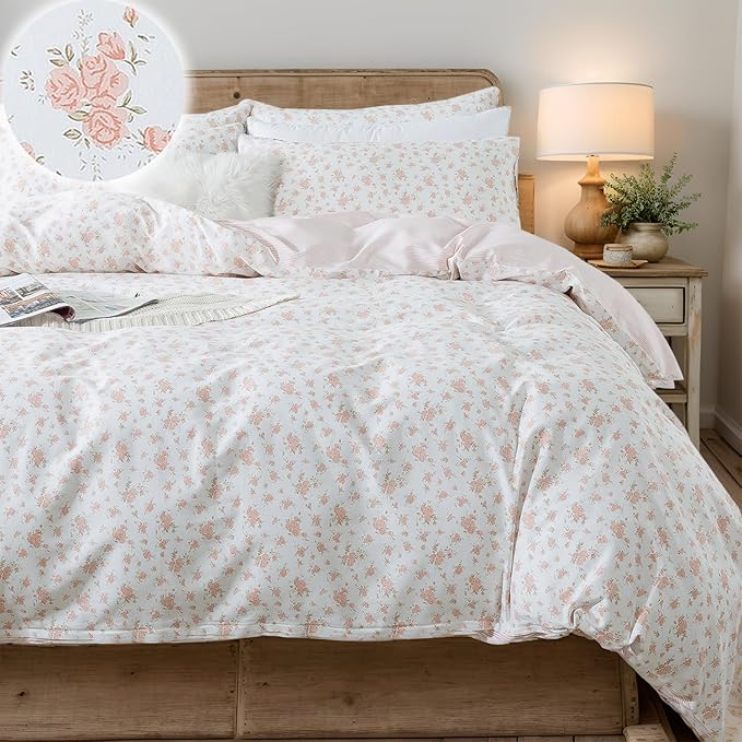 FADFAY Twin Duvet Cover Set Pink Floral Comforter Cover 100% Cotton Girls Pink by CottonWorldSweetDream