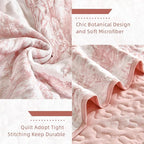 WONGS BEDDING Quilt Set Queen Size, 3 Pieces Pink Floral Plants Printed - Image 6