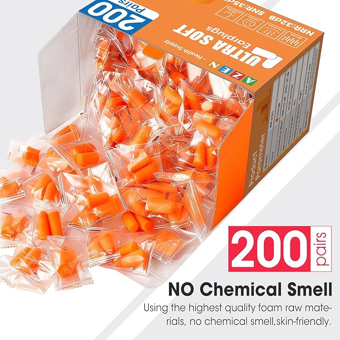 AZEN 200 Pairs Ear Plugs, NRR 32dB Soft Foam Ear Plugs - Image 5