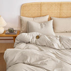 Wake In Cloud - Striped Cotton Duvet Cover Set, 100% Washed Cotton Textured - Image 5