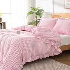 Gingham Duvet Cover King Size, 3 Pieces Soft Breathable Microfiber Plaid - Image 6