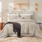 Andency Oatmeal Comforter Set Queen, 3 Pieces Boho Tassel Lightweight Bedding - Image 2